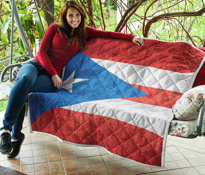 Grunge Puerto Rican Flag Print Quilt