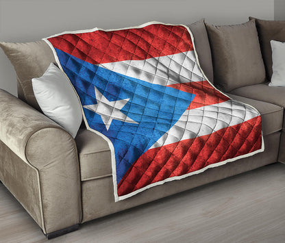 Grunge Puerto Rican Flag Print Quilt