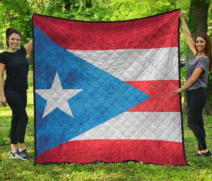 Grunge Puerto Rican Flag Print Quilt