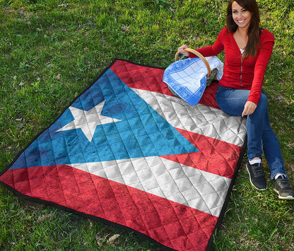 Grunge Puerto Rican Flag Print Quilt
