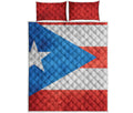 Grunge Puerto Rican Flag Print Quilt Bed Set
