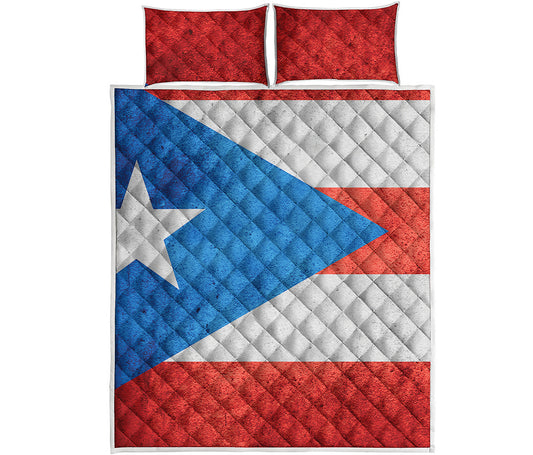Grunge Puerto Rican Flag Print Quilt Bed Set