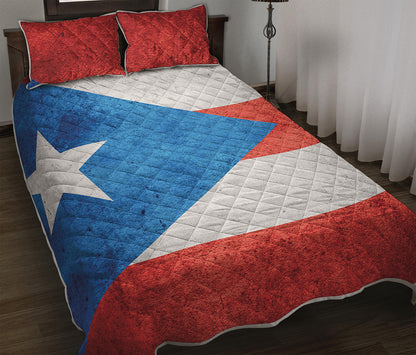 Grunge Puerto Rican Flag Print Quilt Bed Set