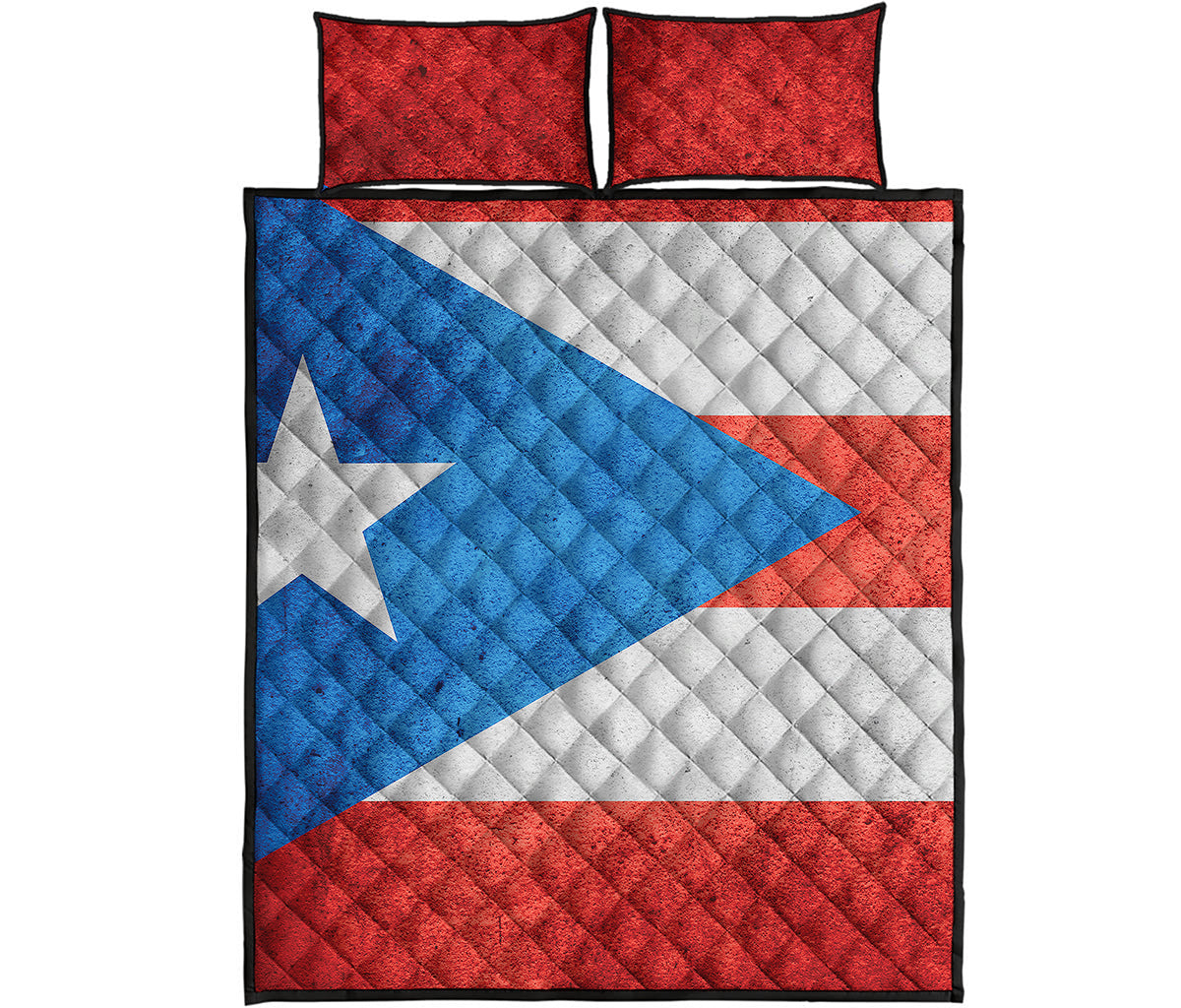 Grunge Puerto Rican Flag Print Quilt Bed Set