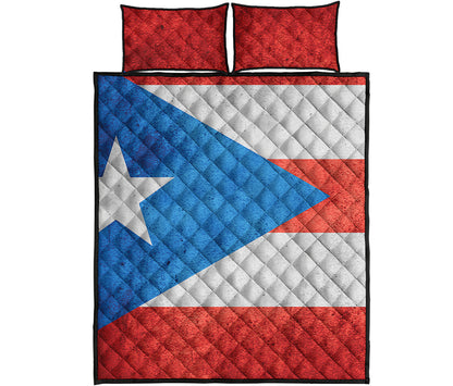 Grunge Puerto Rican Flag Print Quilt Bed Set
