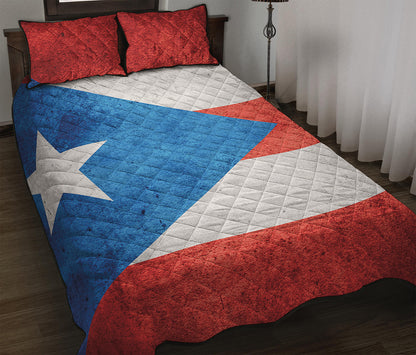 Grunge Puerto Rican Flag Print Quilt Bed Set