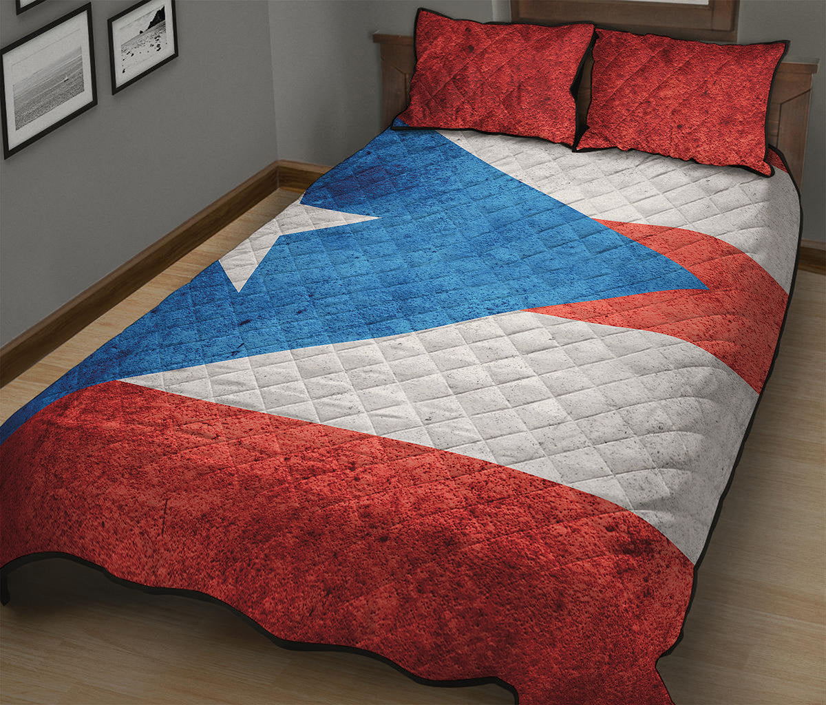 Grunge Puerto Rican Flag Print Quilt Bed Set