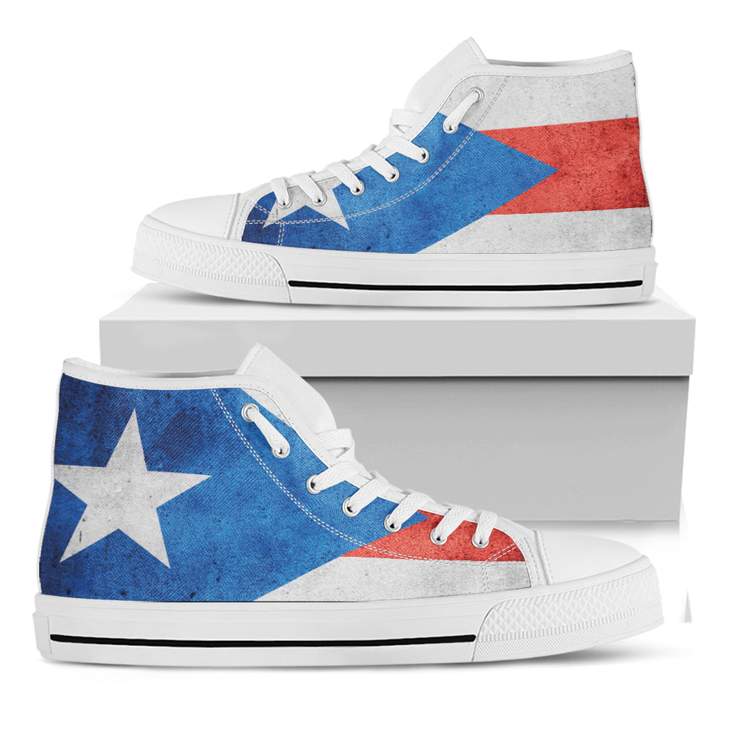 Grunge Puerto Rican Flag Print White High Top Shoes