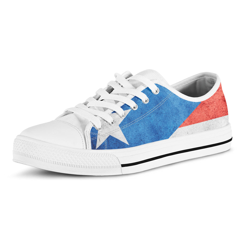 Grunge Puerto Rican Flag Print White Low Top Shoes