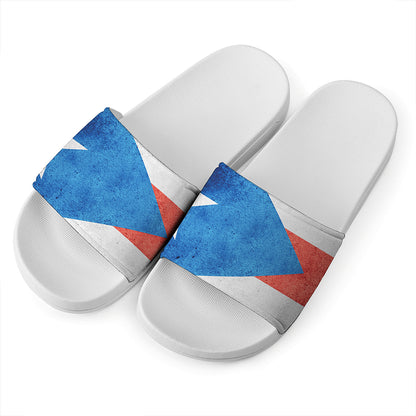 Grunge Puerto Rican Flag Print White Slide Sandals