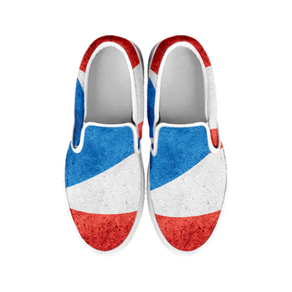 Grunge Puerto Rican Flag Print White Slip On Shoes