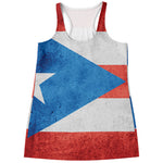 Grunge Puerto Rican Flag Print Women's Racerback Tank Top