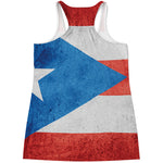 Grunge Puerto Rican Flag Print Women's Racerback Tank Top