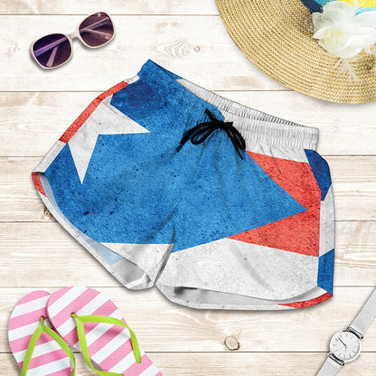 Grunge Puerto Rican Flag Print Women's Shorts