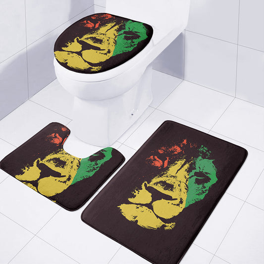Grunge Rasta Lion Print 3 Piece Bath Mat Set