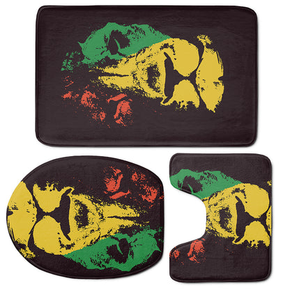 Grunge Rasta Lion Print 3 Piece Bath Mat Set