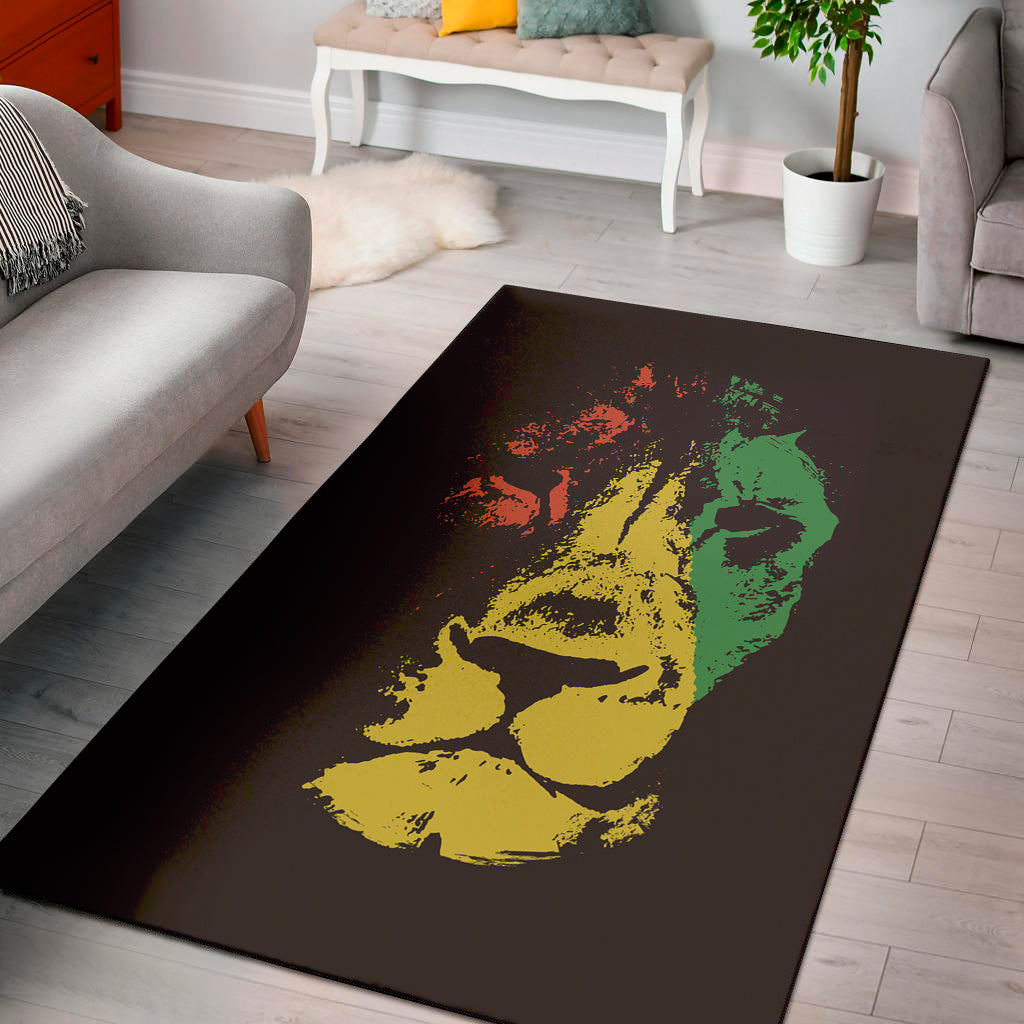 Grunge Rasta Lion Print Area Rug
