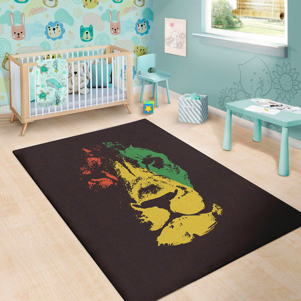 Grunge Rasta Lion Print Area Rug