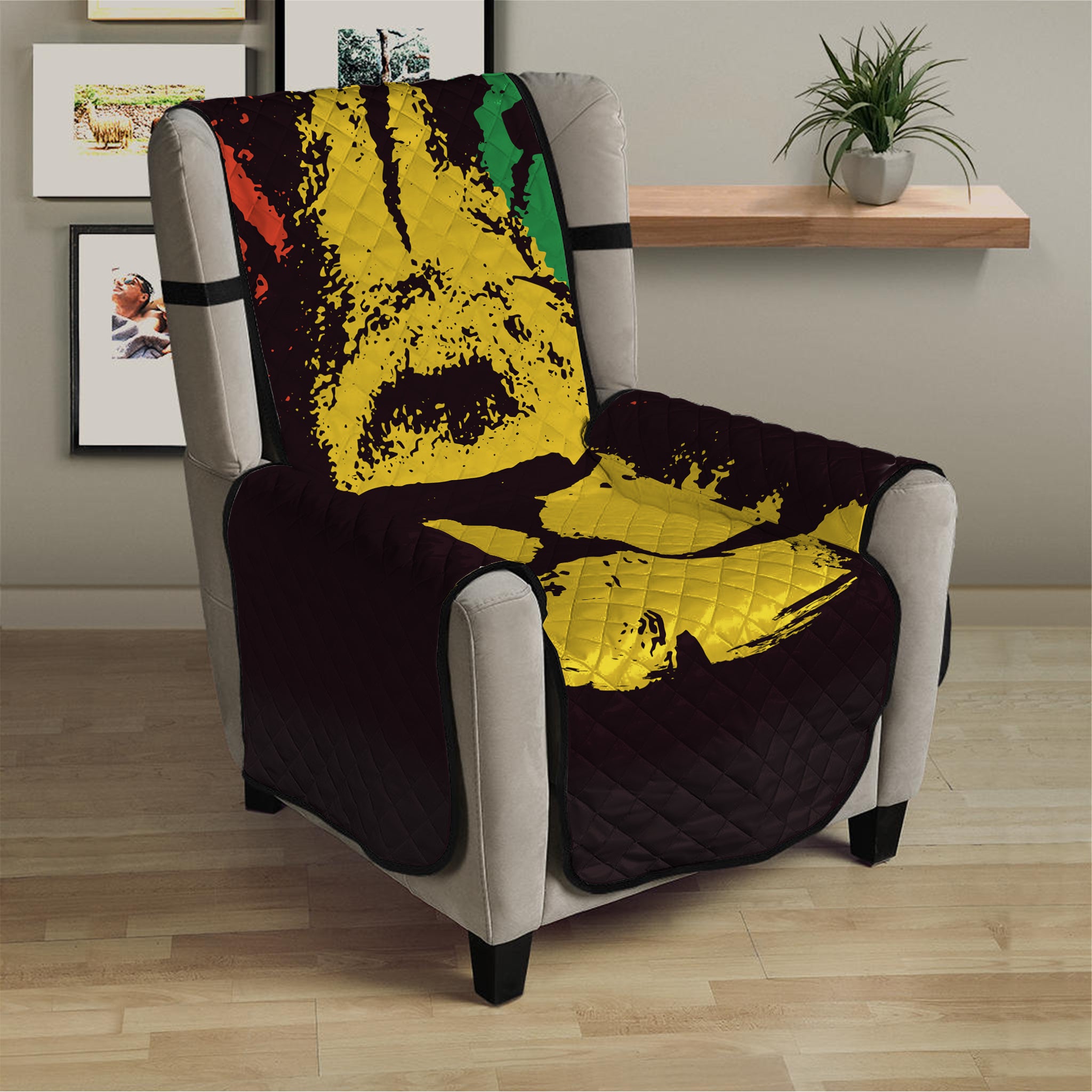 Grunge Rasta Lion Print Armchair Protector