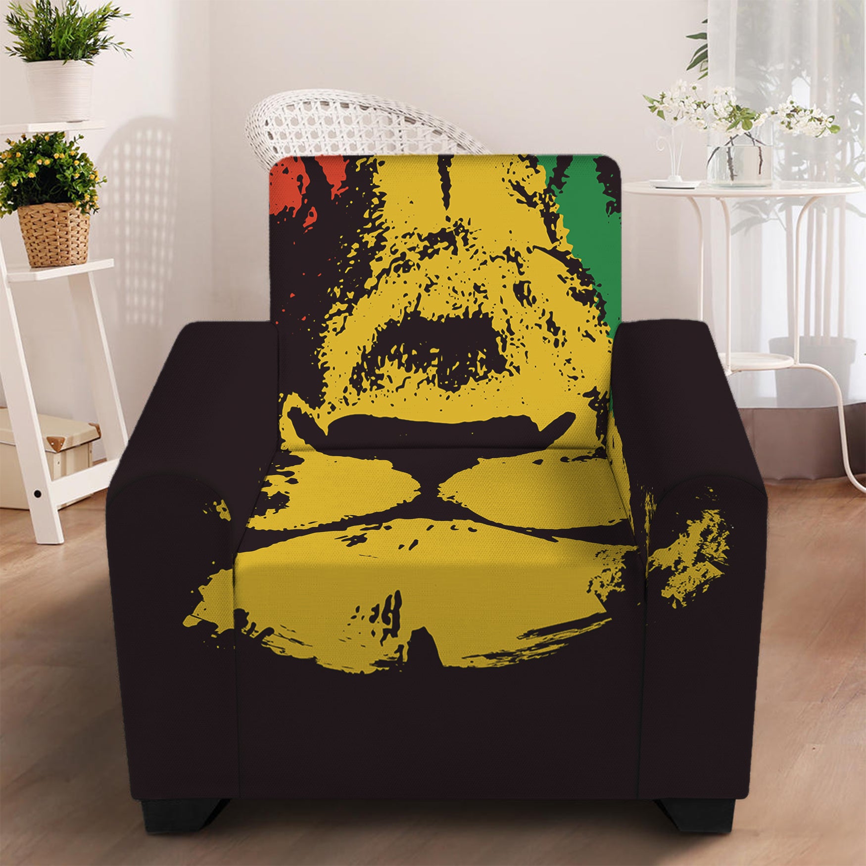 Grunge Rasta Lion Print Armchair Slipcover