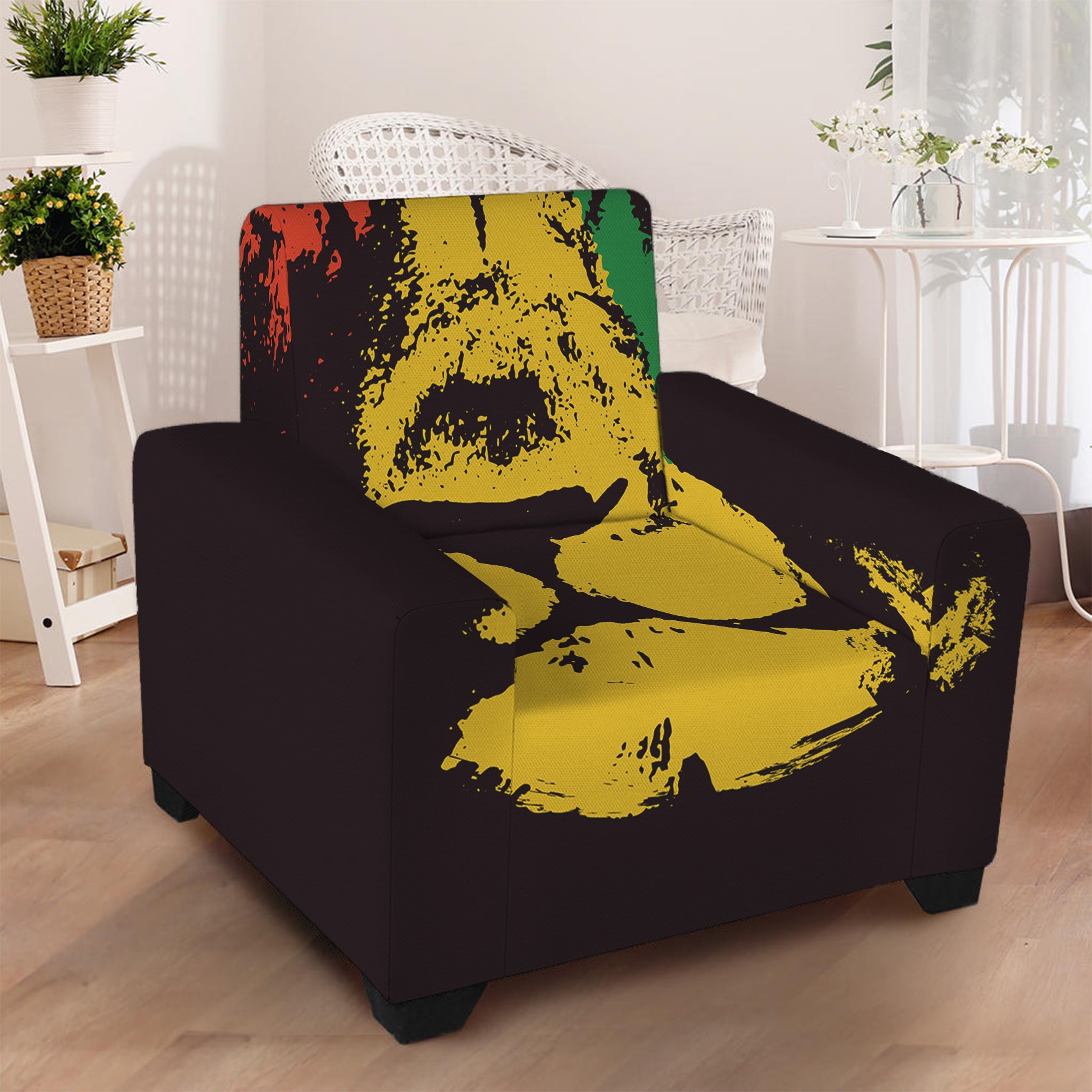 Grunge Rasta Lion Print Armchair Slipcover