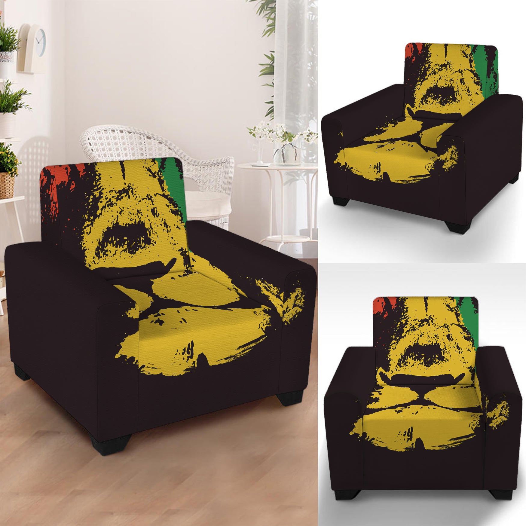 Grunge Rasta Lion Print Armchair Slipcover