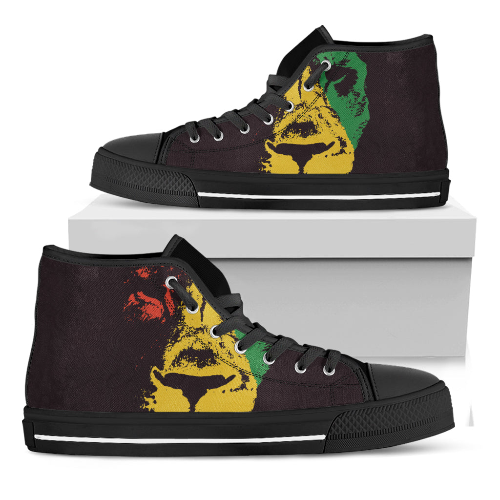 Grunge Rasta Lion Print Black High Top Shoes