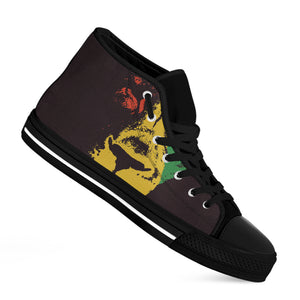 Grunge Rasta Lion Print Black High Top Shoes