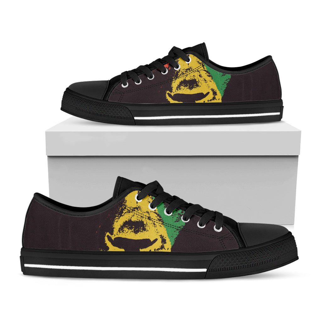 Grunge Rasta Lion Print Black Low Top Shoes 