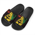 Grunge Rasta Lion Print Black Slide Sandals