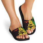 Grunge Rasta Lion Print Black Slide Sandals