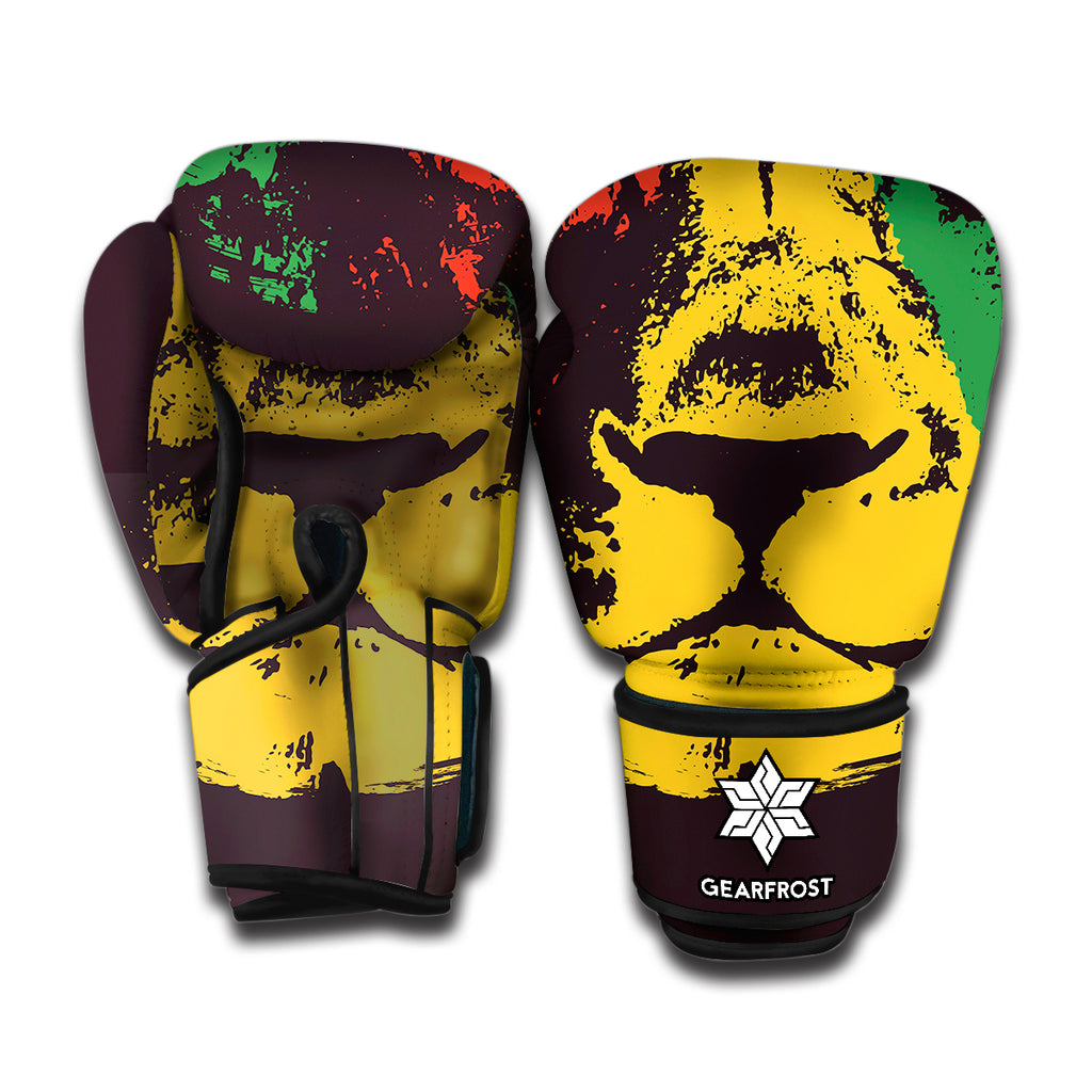 Grunge Rasta Lion Print Boxing Gloves