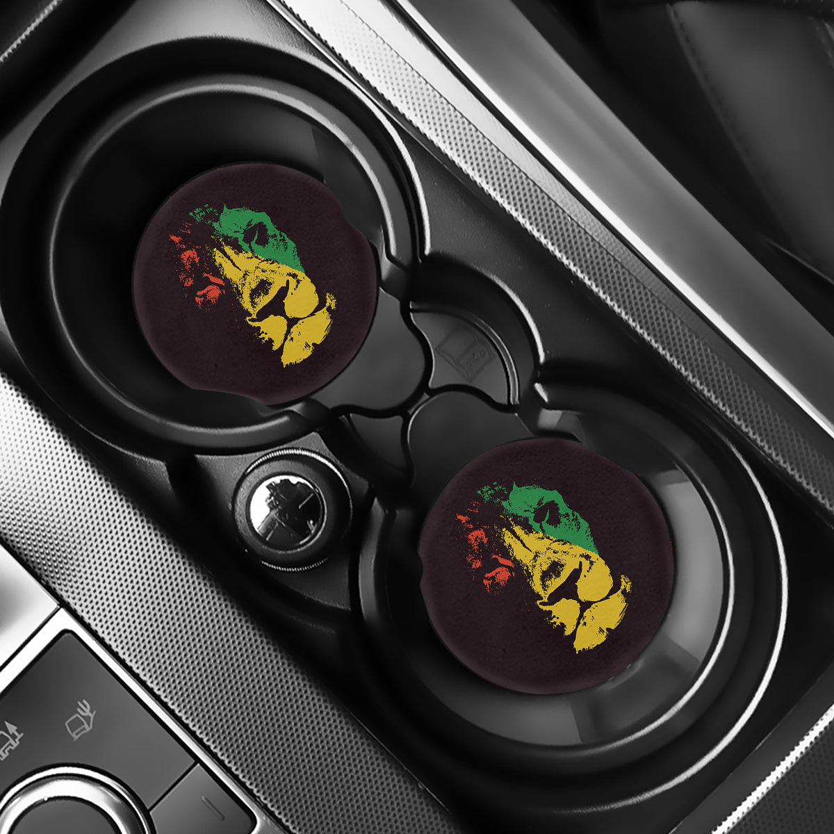 Grunge Rasta Lion Print Car Coasters