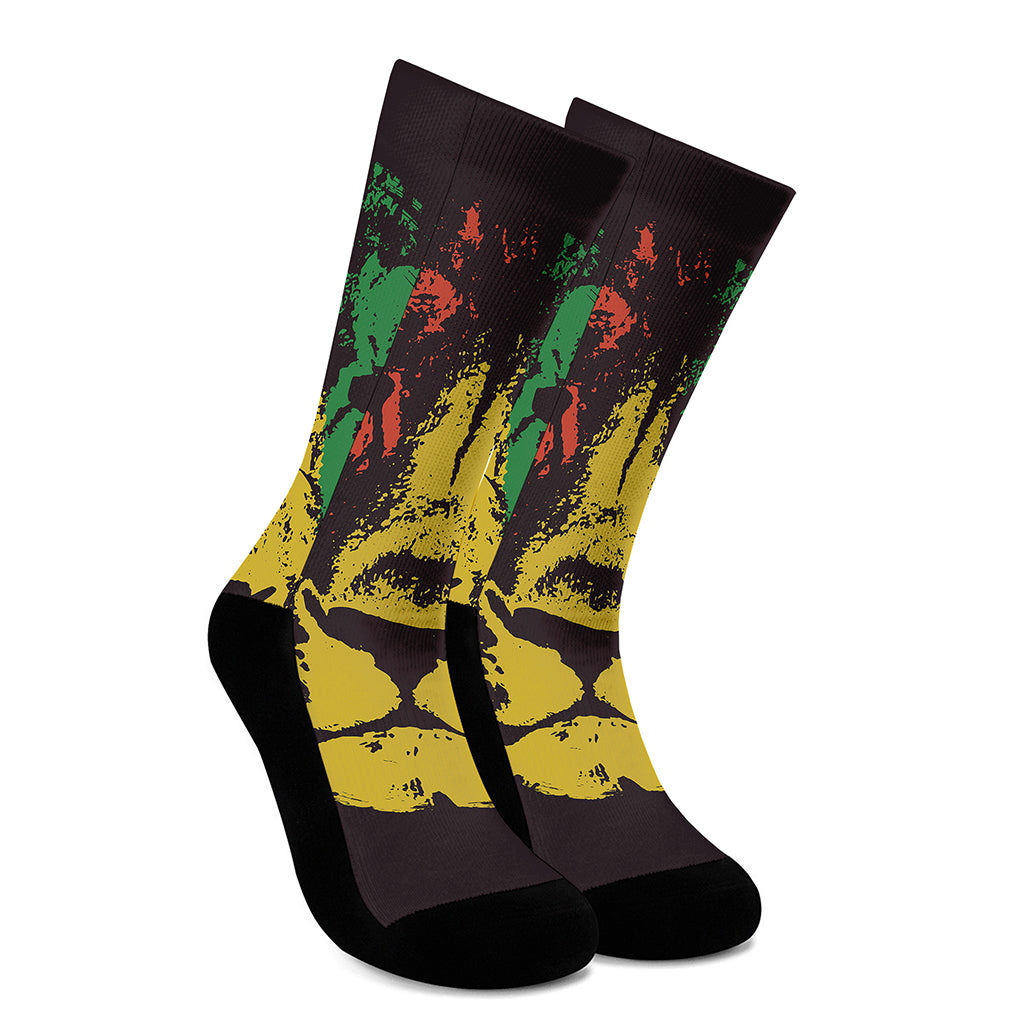 Grunge Rasta Lion Print Crew Socks