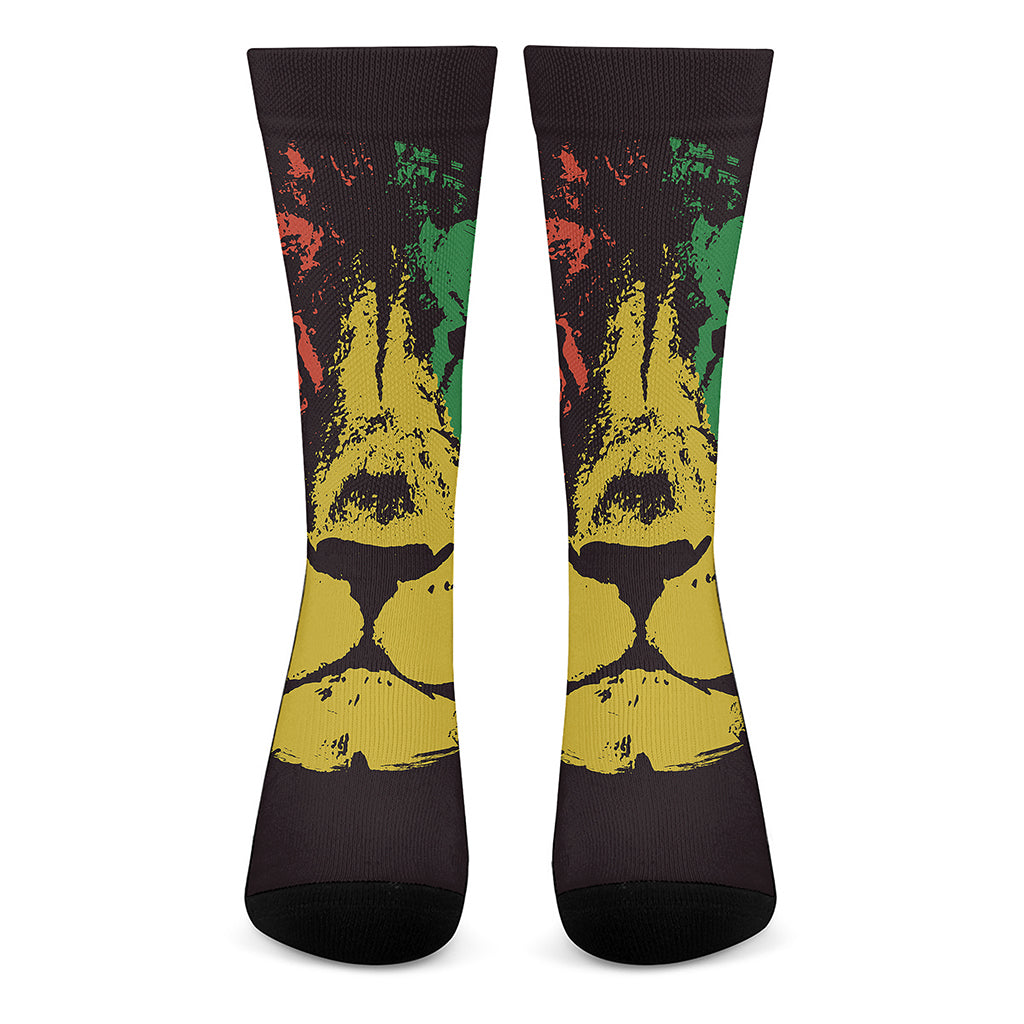 Grunge Rasta Lion Print Crew Socks