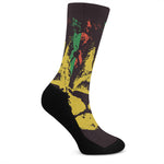 Grunge Rasta Lion Print Crew Socks