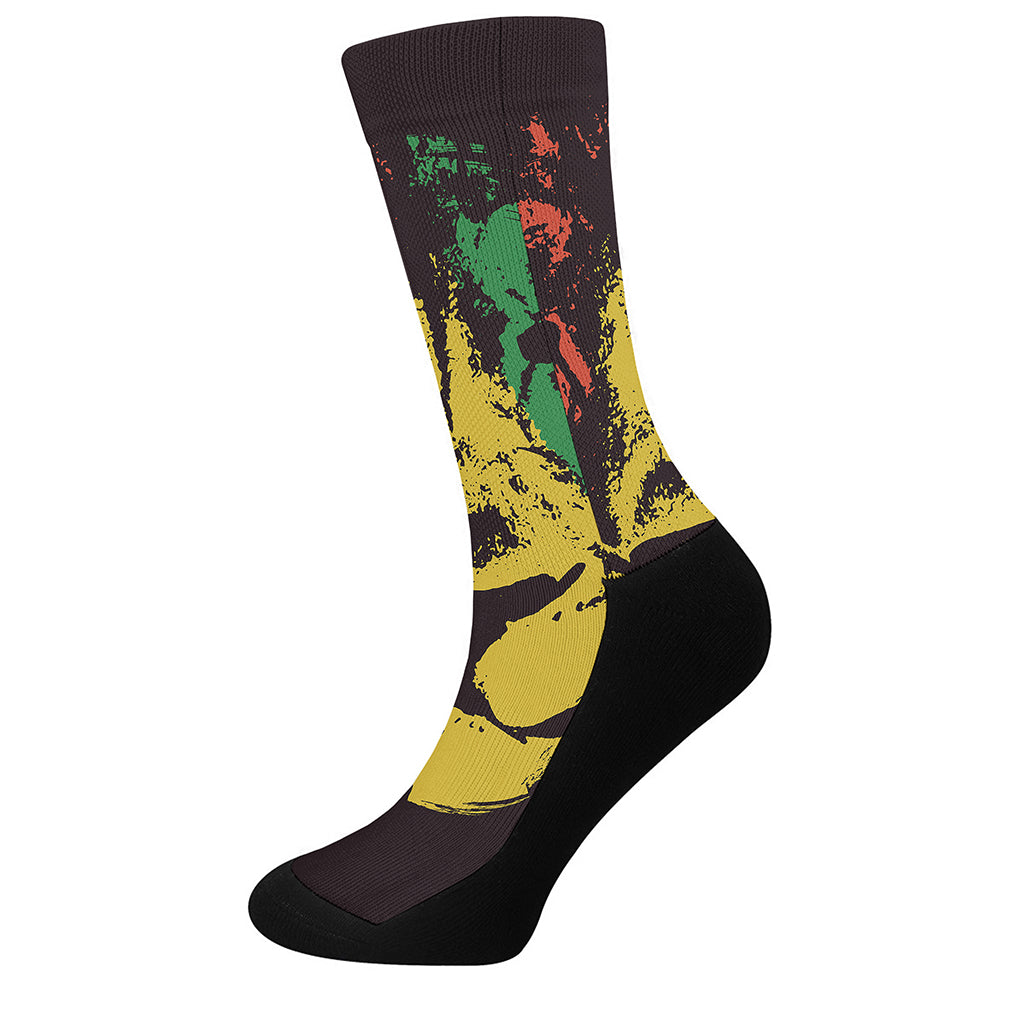 Grunge Rasta Lion Print Crew Socks