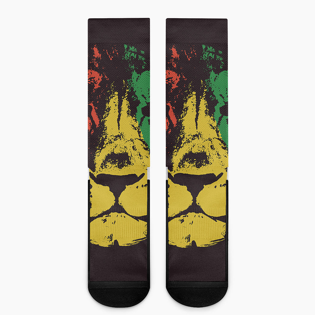 Grunge Rasta Lion Print Crew Socks