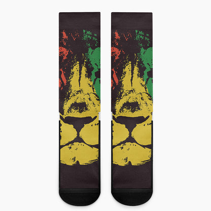 Grunge Rasta Lion Print Crew Socks