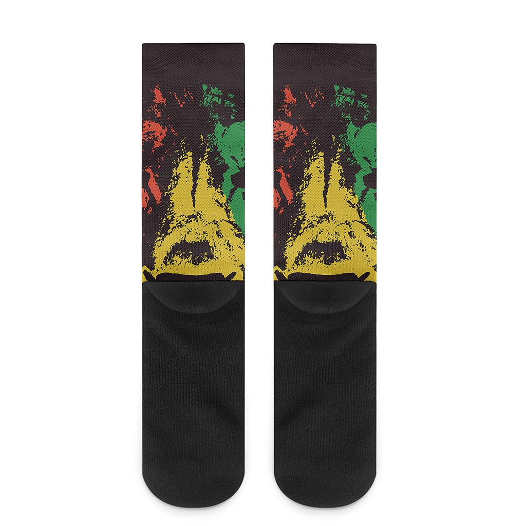 Grunge Rasta Lion Print Crew Socks