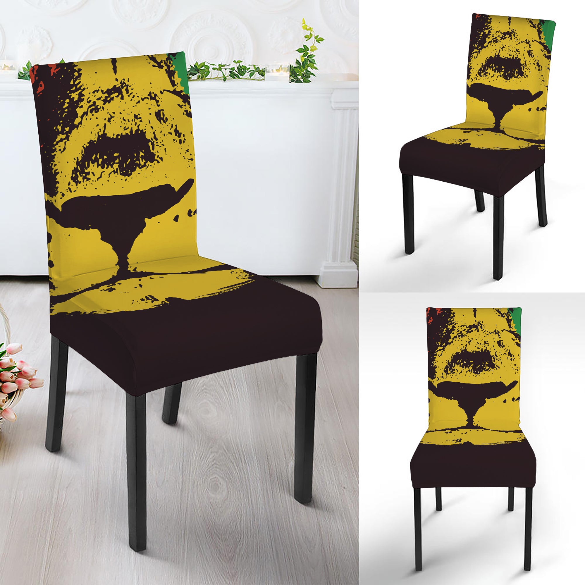 Grunge Rasta Lion Print Dining Chair Slipcover