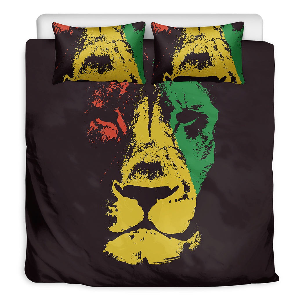 Grunge Rasta Lion Print Duvet Cover Bedding Set