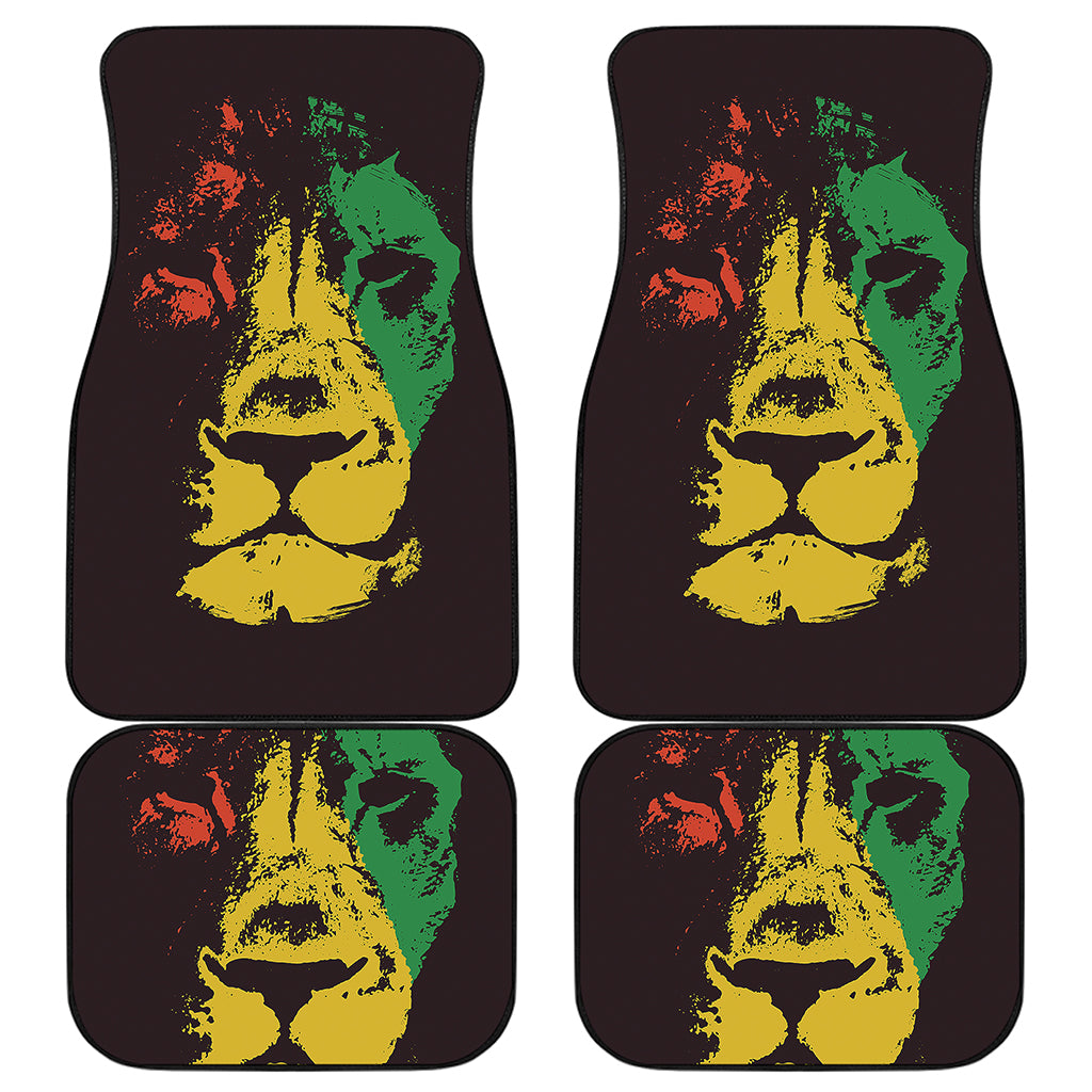 Grunge Rasta Lion Print Front and Back Car Floor Mats