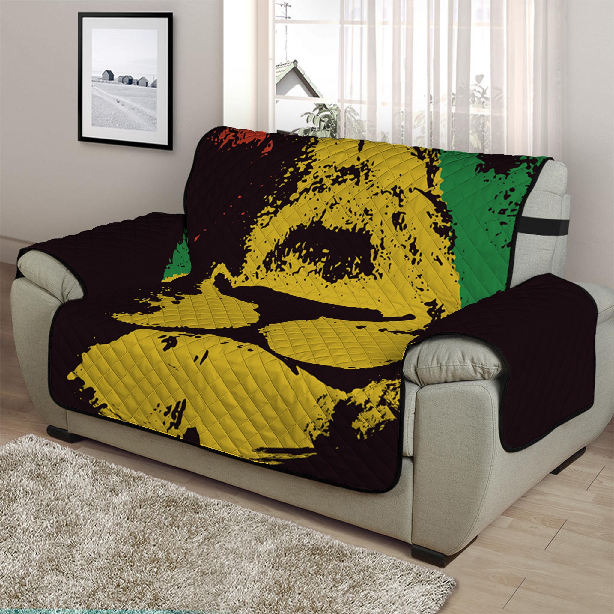 Grunge Rasta Lion Print Half Sofa Protector