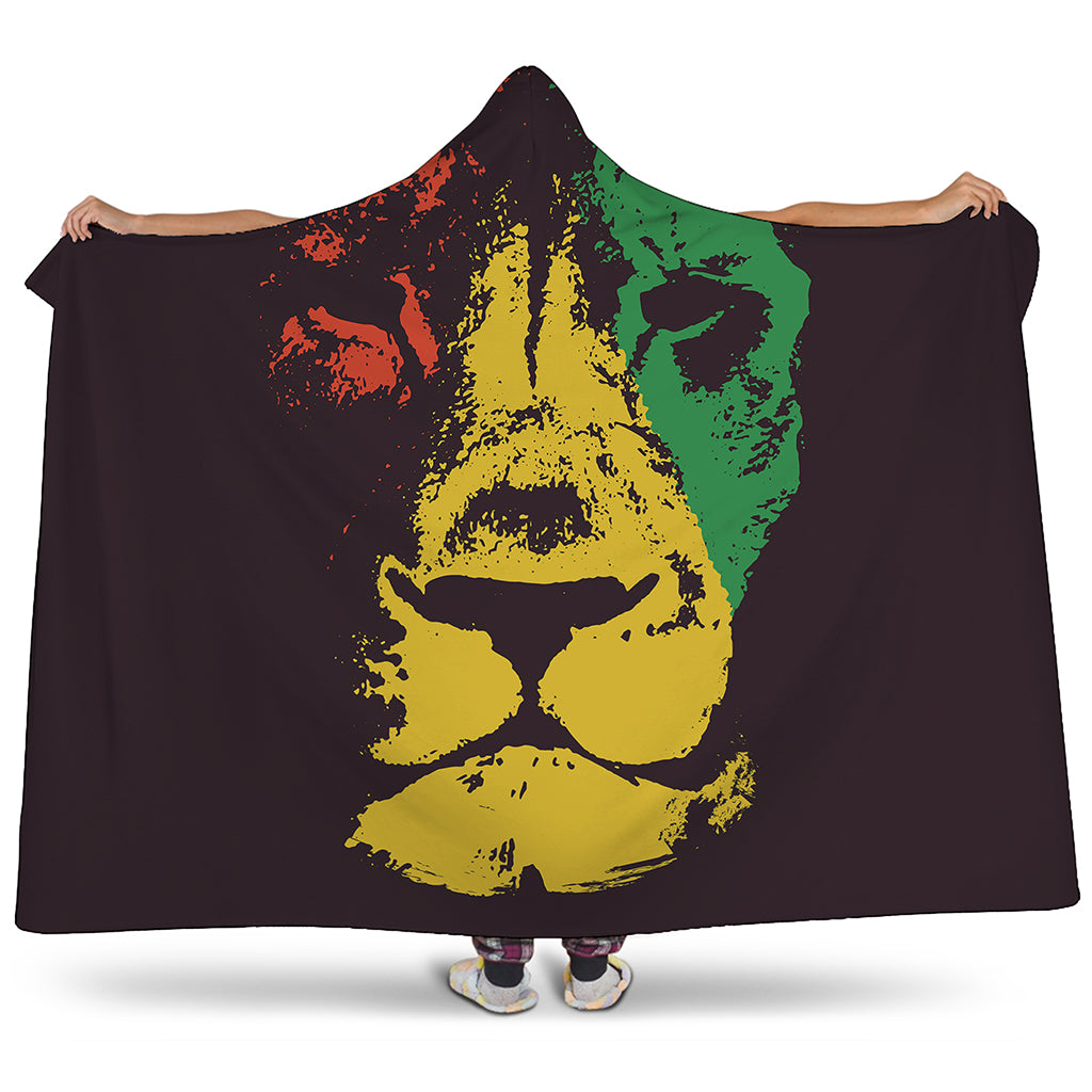 Grunge Rasta Lion Print Hooded Blanket