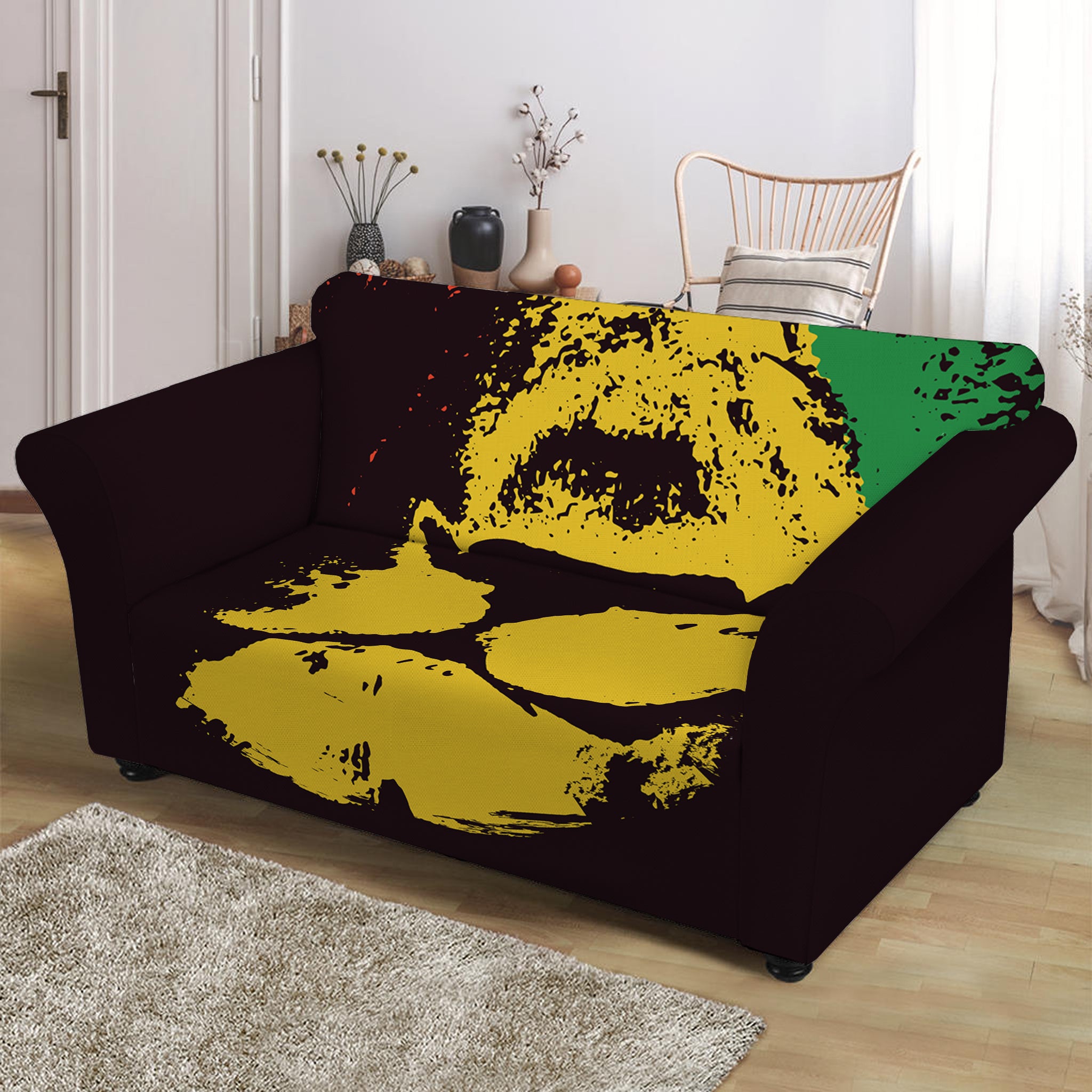 Grunge Rasta Lion Print Loveseat Slipcover