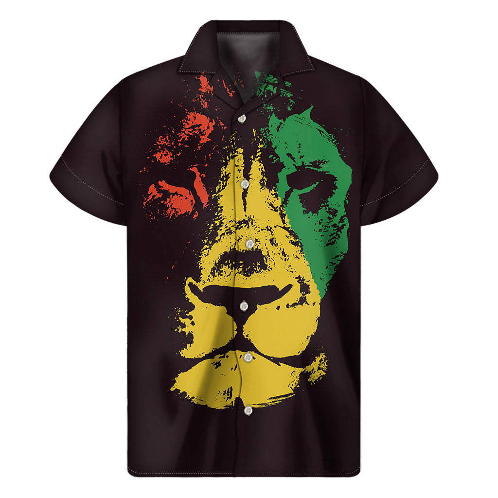 Grunge Rasta Lion Print Men's Short Sleeve Shirt