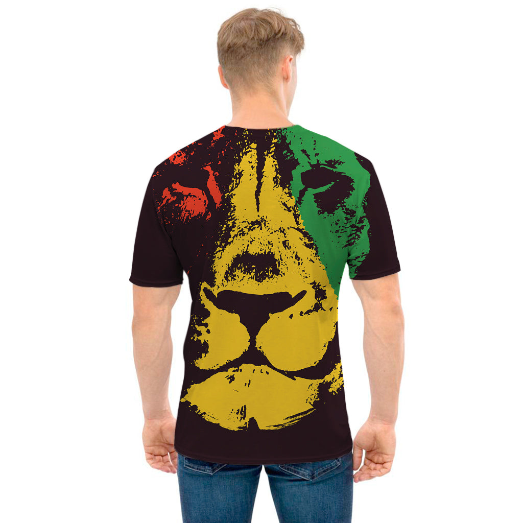 Grunge Rasta Lion Print Men's T-Shirt