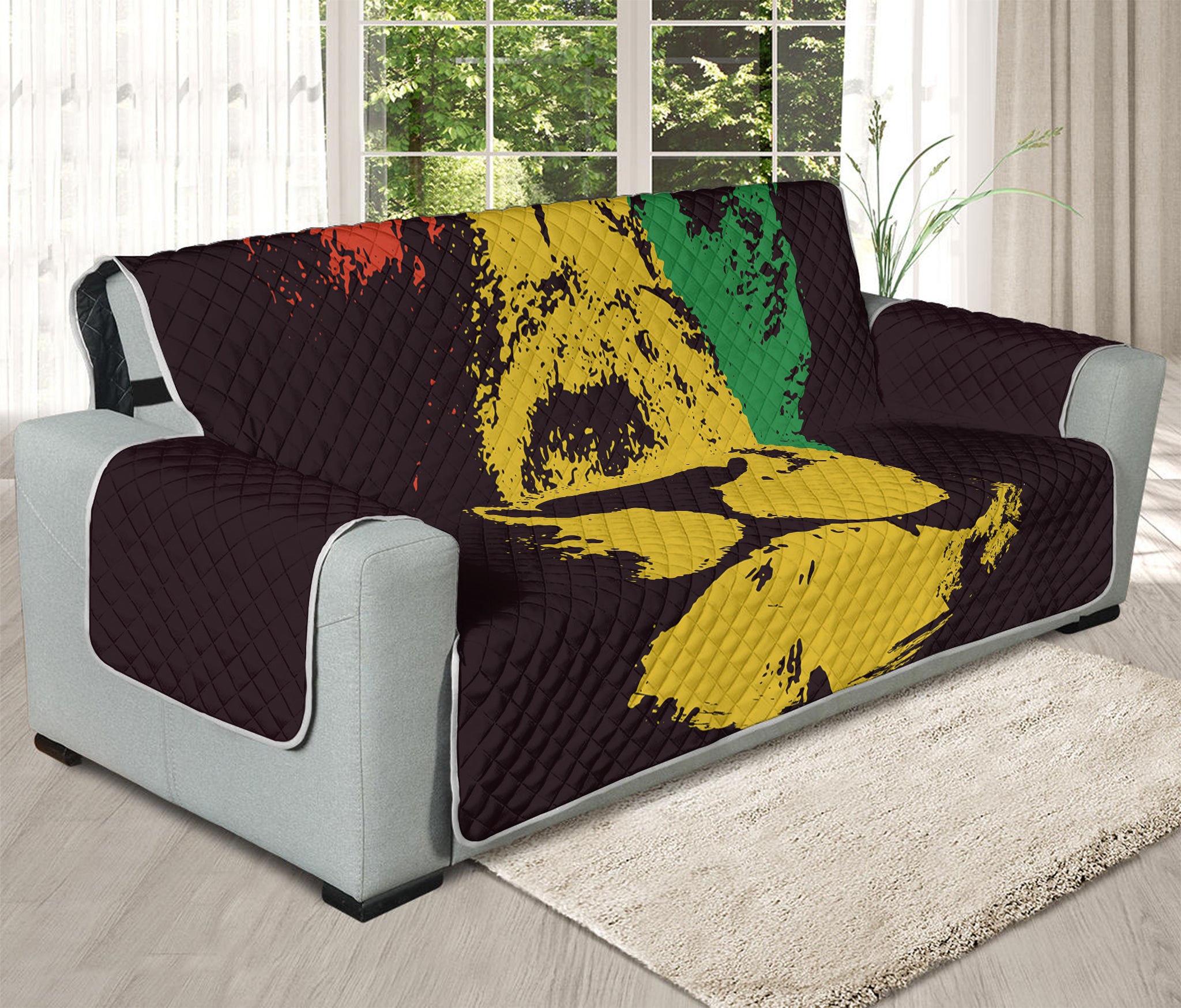 Grunge Rasta Lion Print Oversized Sofa Protector