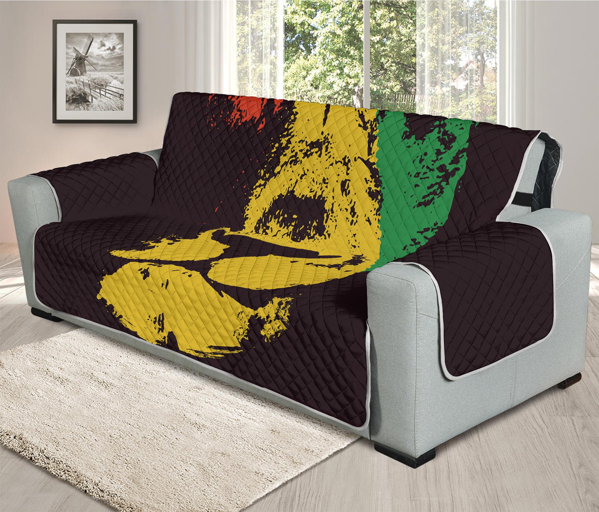 Grunge Rasta Lion Print Oversized Sofa Protector